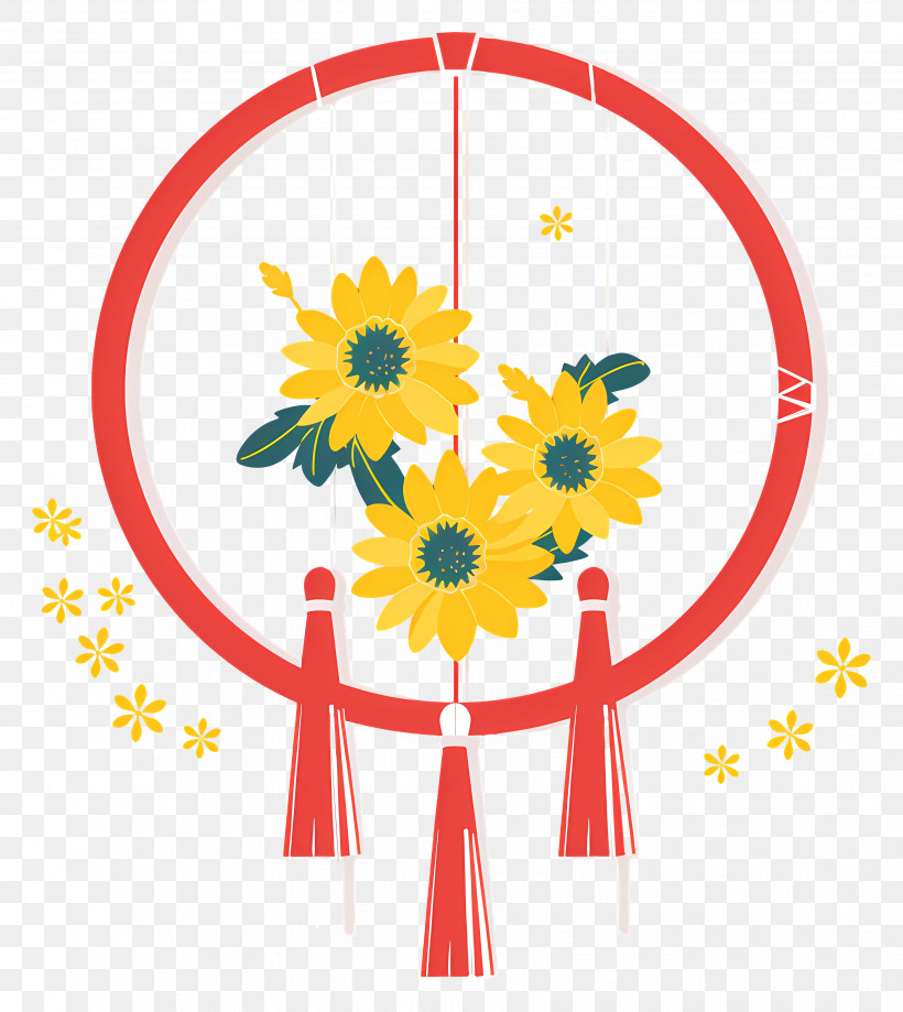 Sunflowers Hoop - Sunflower Garland With Red Frame PNG