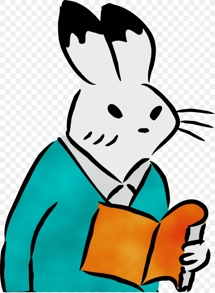 Cartoon Rabbit Character Happiness Headgear, PNG, 2201x3000px, Reading, Black, Book, Cartoon, Character Download Free