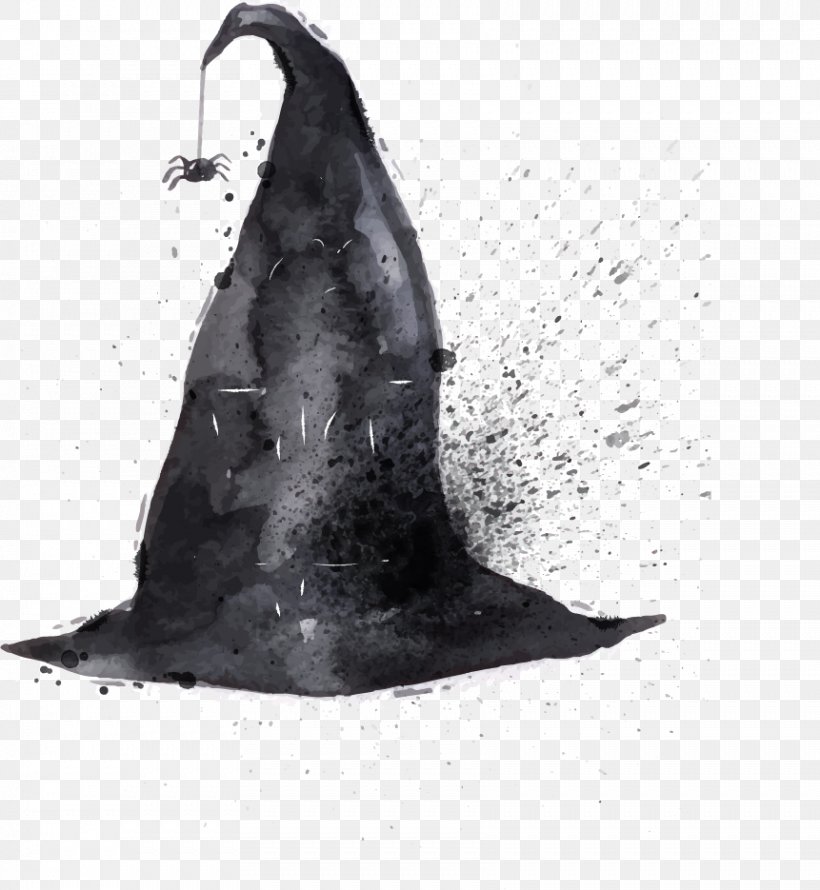 Drawing Witchcraft Witch Hat Illustration, PNG, 861x935px, Drawing, Black And White, Cartoon, Hat, Marine Mammal Download Free
