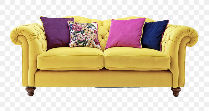 Furniture Couch Yellow Loveseat Purple, PNG, 2261x1200px, Furniture, Chair, Couch, Cushion, Home Accessories Download Free