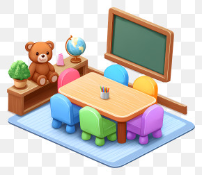 Preschool Classroom - Colorful Classroom With Toys And Chalkboard PNG
