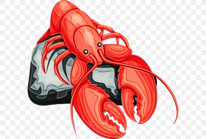 Red Footwear Lobster Seafood, PNG, 600x555px, Watercolor, Footwear, Lobster, Paint, Red Download Free