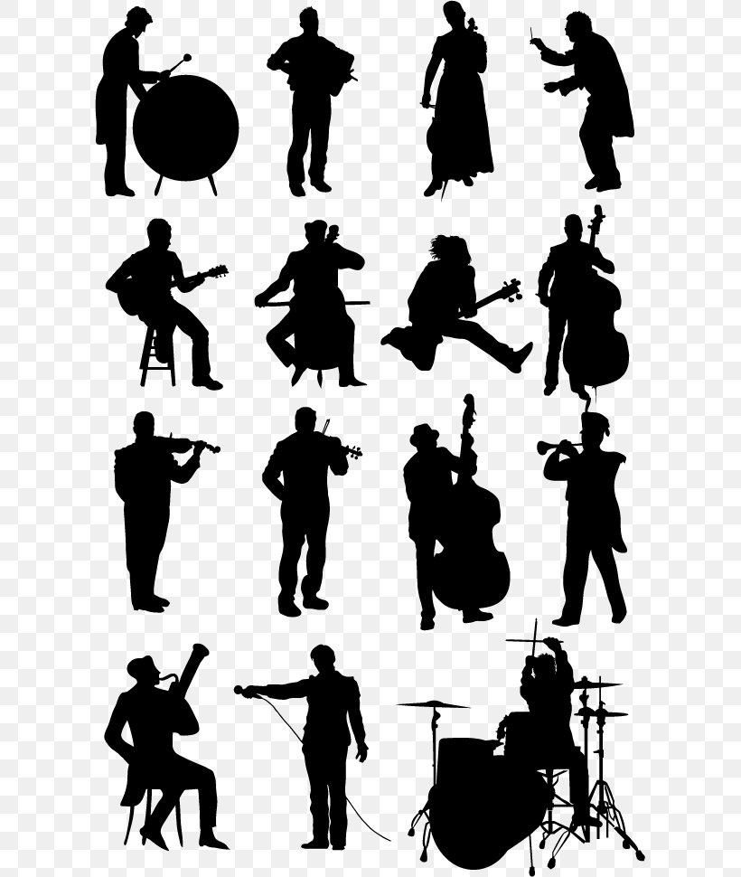 Musicians Silhouette Vector Material Download,, PNG, 609x970px, Watercolor, Cartoon, Flower, Frame, Heart Download Free