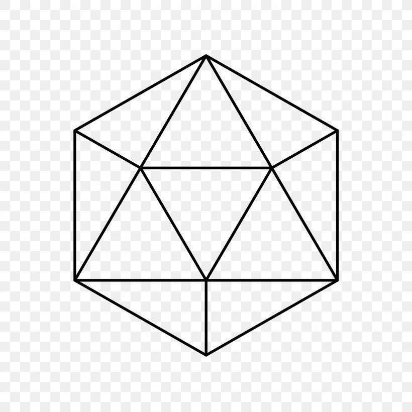 Regular Icosahedron Platonic Solid Geometry, PNG, 3000x3000px, Icosahedron, Area, Black, Black And White, Drawing Download Free