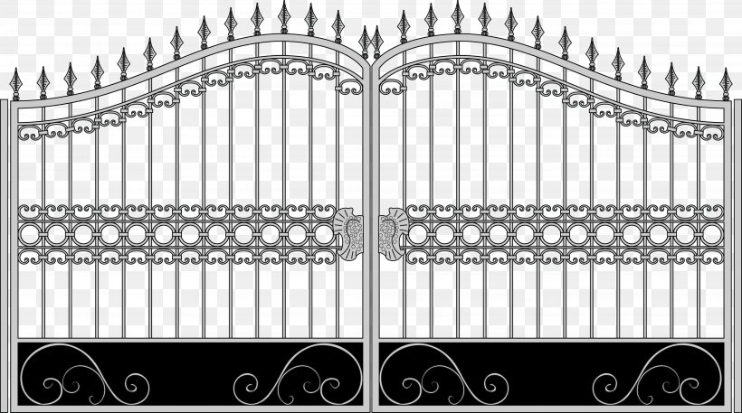 Electric Gates Fence Wrought Iron Aluminum Fencing, PNG, 4247x2368px, Gate, Aluminium, Aluminum Fencing, Black And White, Cast Iron Download Free