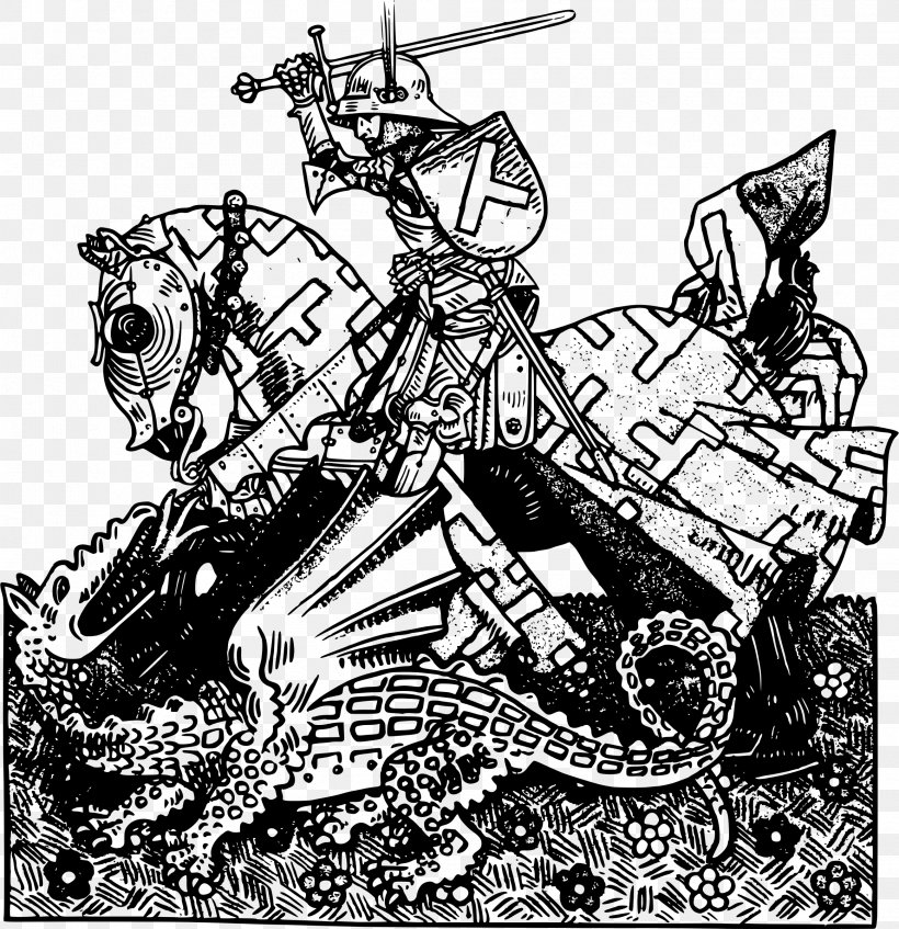 Saint George And The Dragon Swastika Clip Art, PNG, 2322x2400px, Saint George And The Dragon, Art, Black And White, Dragon, Drawing Download Free