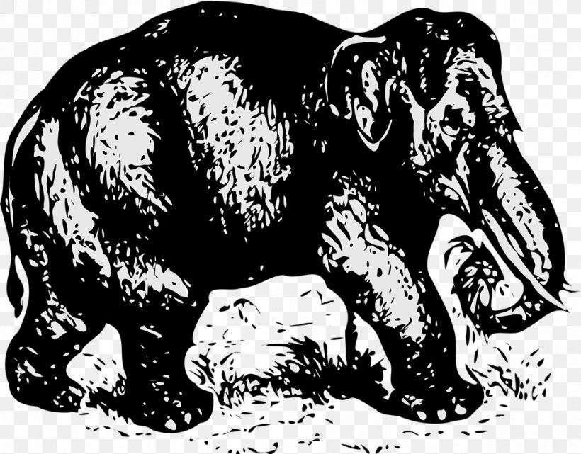 African Elephant Indian Elephant Clip Art, PNG, 958x749px, African Elephant, Art, Bear, Black And White, Carnivoran Download Free