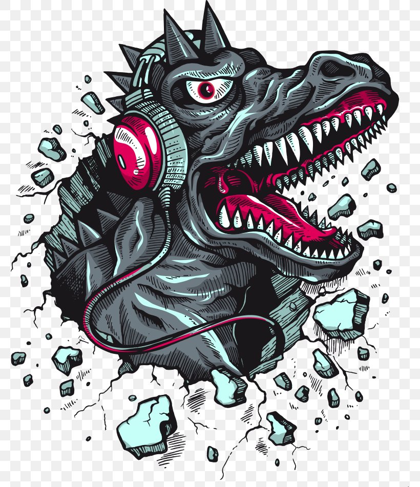 T-shirt Tyrannosaurus Hoodie Dinosaur Headphones, PNG, 777x951px, Tshirt, Art, Automotive Design, Clothing, Dinosaur Download Free