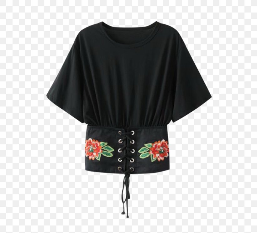 Sleeve T-shirt Blouse Clothing Embroidery, PNG, 558x744px, Sleeve, Black, Blouse, Clothing, Collar Download Free