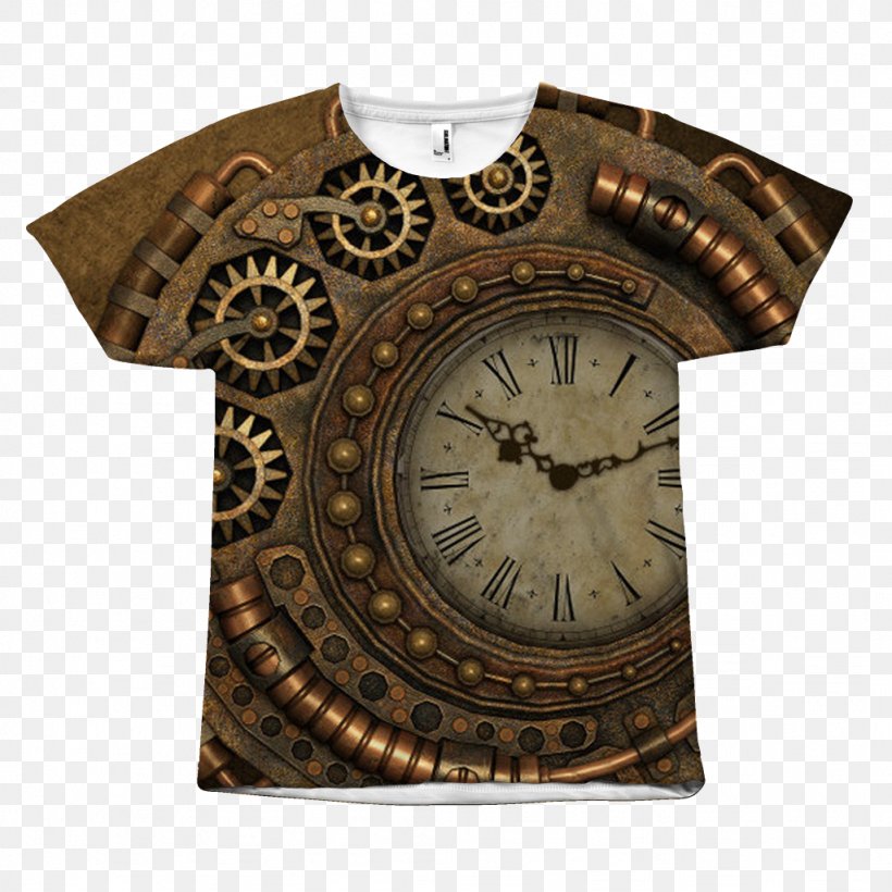 T-shirt Clockwork Steampunk Gear, PNG, 1024x1024px, Tshirt, Brand, Brown, Clock, Clockwork Download Free
