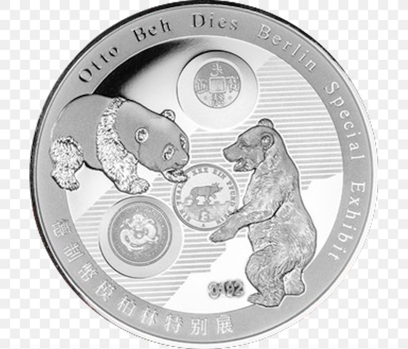 Coin Giant Panda Silver Feinunze, PNG, 701x701px, Coin, Black And White, Bullion Coin, China, Currency Download Free