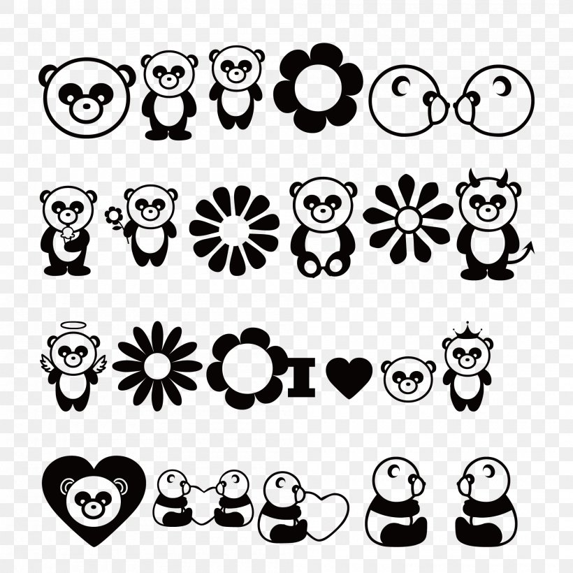 Giant Panda Bear Clip Art, PNG, 2000x2000px, Giant Panda, Bear, Black And White, Cartoon, Cuteness Download Free