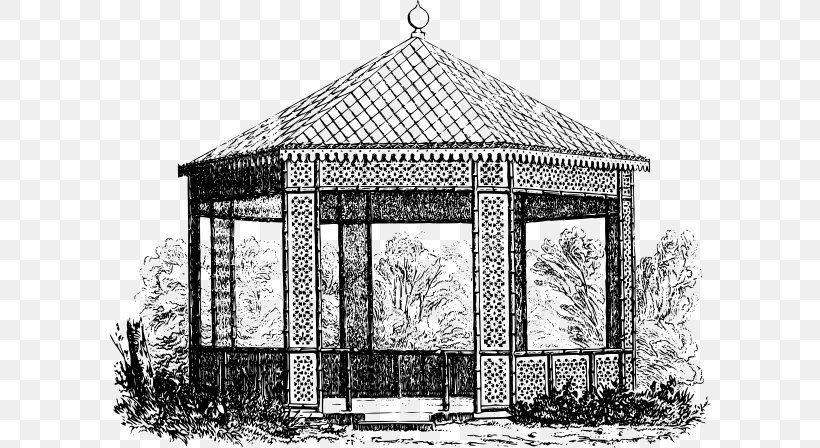 Gazebo Table Drawing Clip Art, PNG, 600x448px, Gazebo, Bandstand, Black And White, Drawing, Facade Download Free