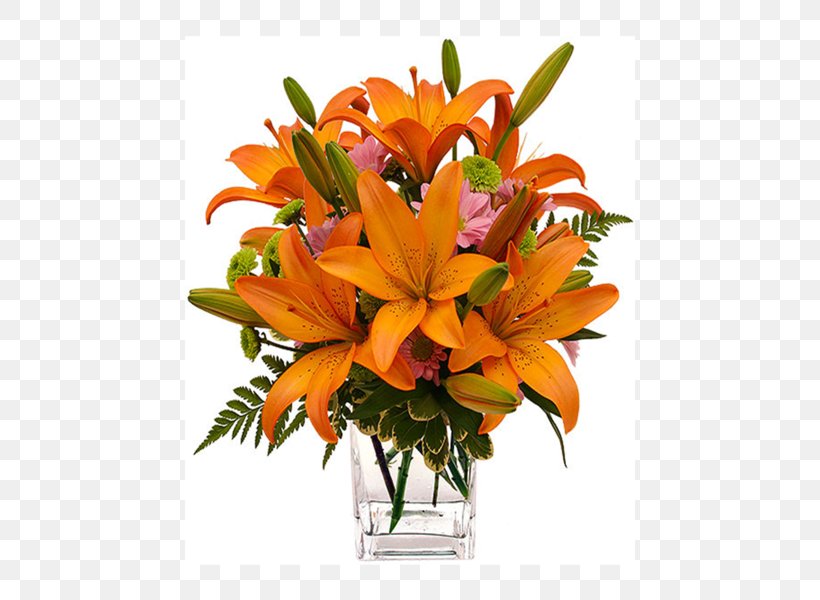 Floral Design Orange Lily Cut Flowers Flower Bouquet, PNG, 450x600px, Floral Design, Arrangement, Cut Flowers, Floristry, Flower Download Free