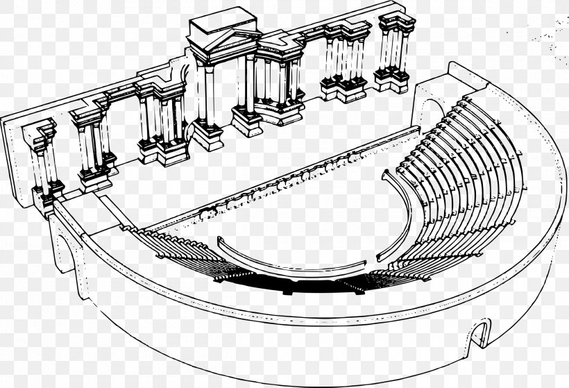 Roman Theatre Theater Clip Art, PNG, 2400x1638px, Roman Theatre, Auto Part, Black And White, Cinema, Drawing Download Free