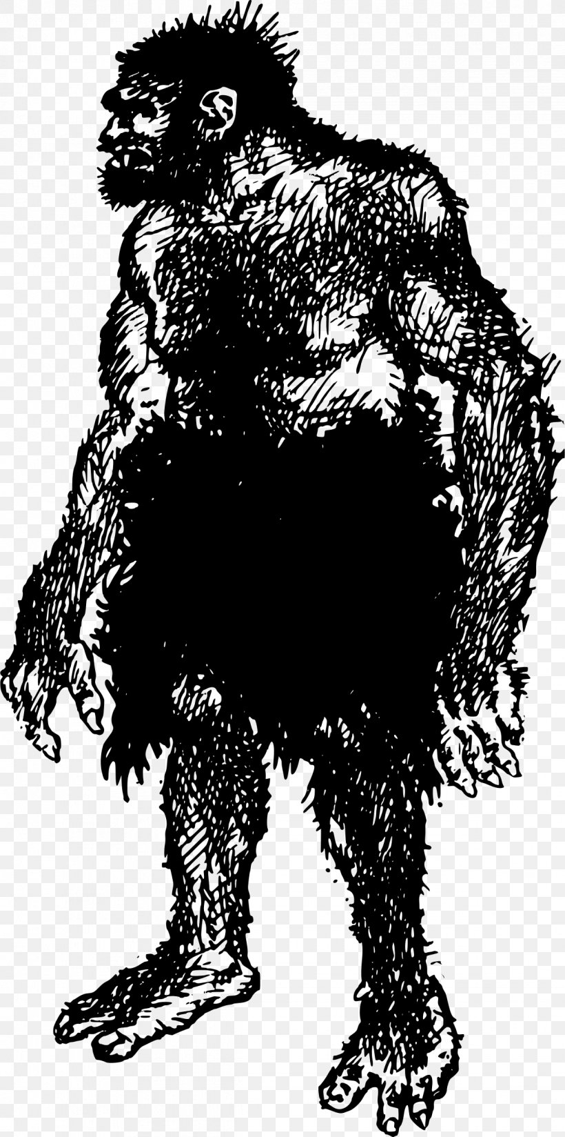 Gorilla Neandertal Drawing Caveman Clip Art, PNG, 1194x2400px, Gorilla, Ape, Art, Bear, Black And White Download Free