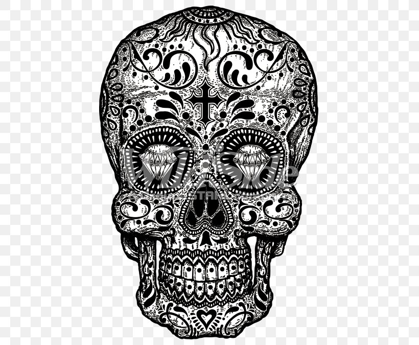 Calavera Day Of The Dead Skull T-shirt Candy, PNG, 675x675px, Calavera, Black And White, Bone, Candy, Color Download Free