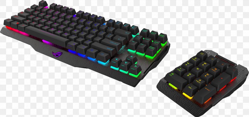 Computer Keyboard 206 ASUS ROG Claymore Core German RGB Color Model ASUS ROG Claymore Keyboard 90MP00E0-B0UA00, PNG, 1954x924px, Computer Keyboard, Asus, Asus Rog Claymore, Backlight, Computer Component Download Free