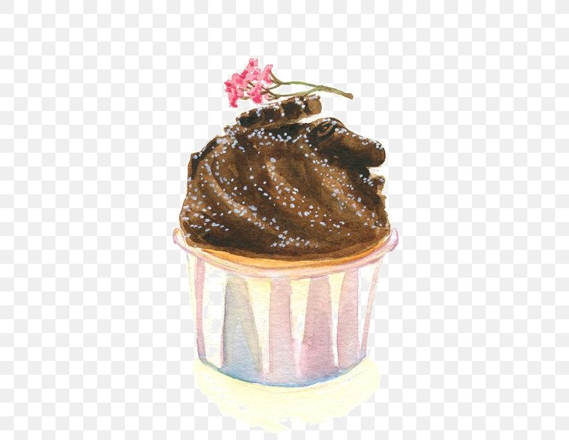 Cupcake Madeleine Chocolate Cake Watercolor Painting, PNG, 536x634px, Cupcake, Art, Baking, Buttercream, Cake Download Free