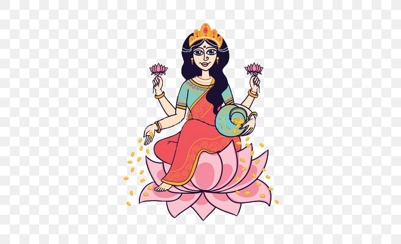 Lakshmi Goddess Devi Hinduism, PNG, 500x500px, Lakshmi, Art, Cartoon, Devi,  Durga Download Free