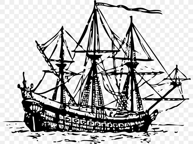 Sailing Ship Clip Art, PNG, 800x614px, Sailing Ship, Baltimore Clipper, Barque, Barquentine, Black And White Download Free
