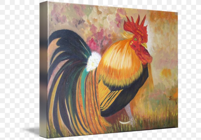 Rooster Painting Feather Throw Pillows Beak, PNG, 650x570px, Rooster, Art, Beak, Bird, Chicken Download Free