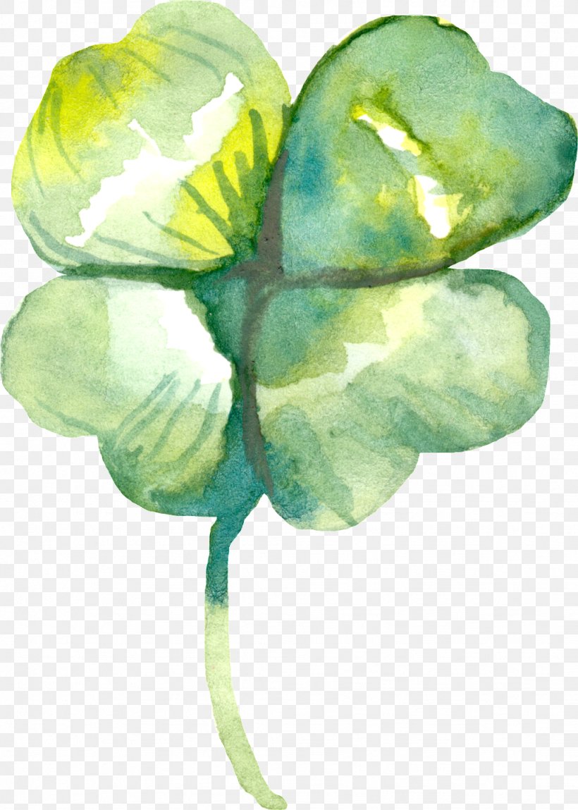 Flower Art Watercolor, PNG, 1024x1435px, Fourleaf Clover, Clover, Cloverleaf Interchange, Drawing, Flower Download Free