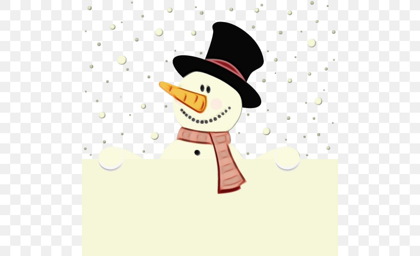 Snowman, PNG, 500x500px, Watercolor, Cartoon, Hat, Paint, Snowman Download Free