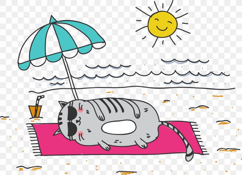 Cat Illustration, PNG, 2159x1567px, Cat, Area, Beach, Cartoon, Clip Art Download Free