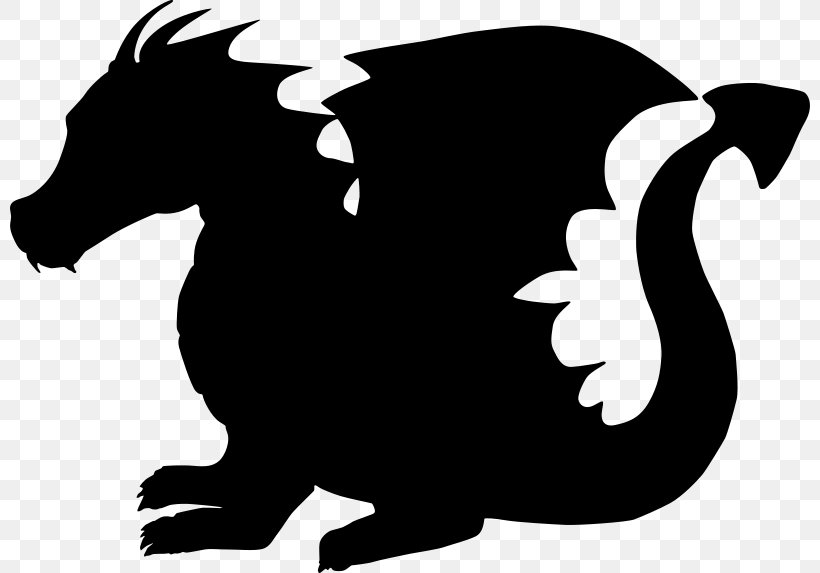 Silhouette Dragon Cartoon Clip Art, PNG, 800x573px, Silhouette, Black And White, Carnivoran, Cartoon, Chinese Dragon Download Free