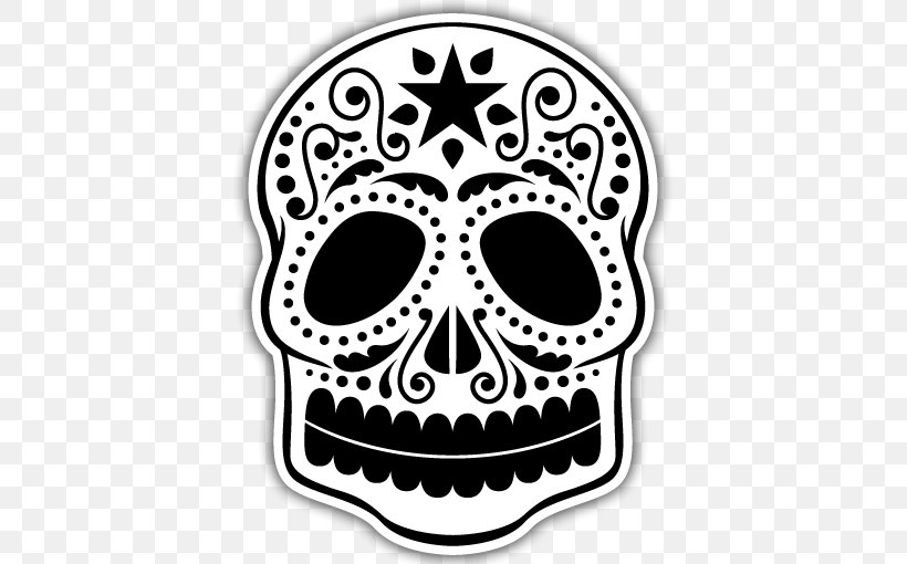 Calavera Sticker Skull Decal Polyvinyl Chloride, PNG, 510x510px, Calavera, Black And White, Bone, Brand, Day Of The Dead Download Free