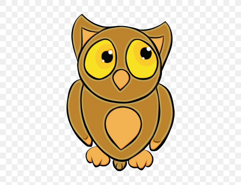 Owl Cartoon Yellow Bird Bird Of Prey, PNG, 600x630px, Watercolor, Bird, Bird Of Prey, Cartoon, Eastern Screech Owl Download Free