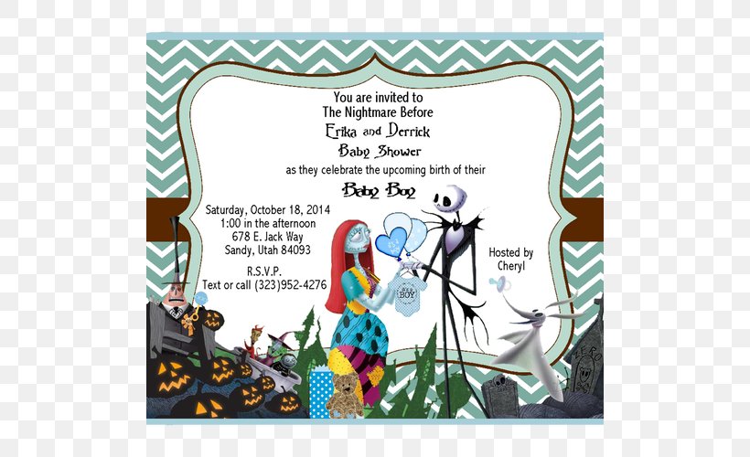 Wedding Invitation Jack Skellington Christmas Baby Shower, PNG, 500x500px, Wedding Invitation, Baby Bottles, Baby Shower, Baby Transport, Bird Download Free