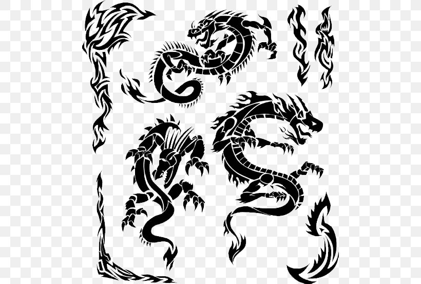 Tattoo Chinese Dragon Japanese Dragon Illustration, PNG, 500x552px, Tattoo, Art, Black And White, Body Art, Chinese Calligraphy Tattoos Download Free