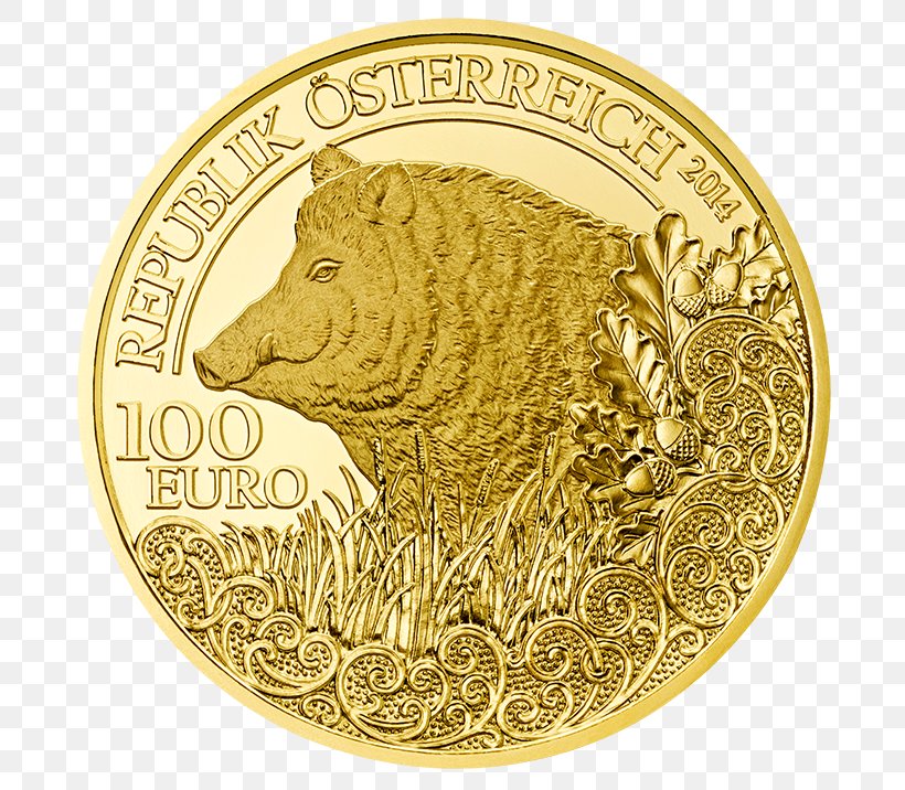 Gold Coin Gold Coin Wild Boar Perth Mint, PNG, 716x716px, 100 Euro Note, Coin, Austrian Mint, Brass, Bullion Coin Download Free