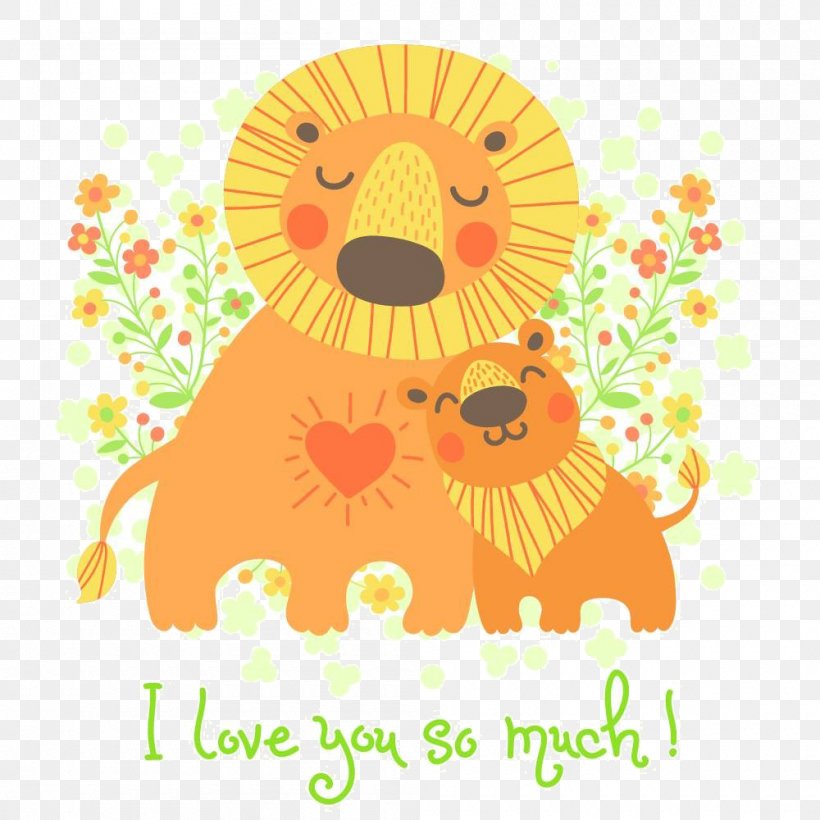Lion Fathers Day Euclidean Vector Illustration, PNG, 1000x1000px, Lion, Art, Carnivoran, Child, Drawing Download Free