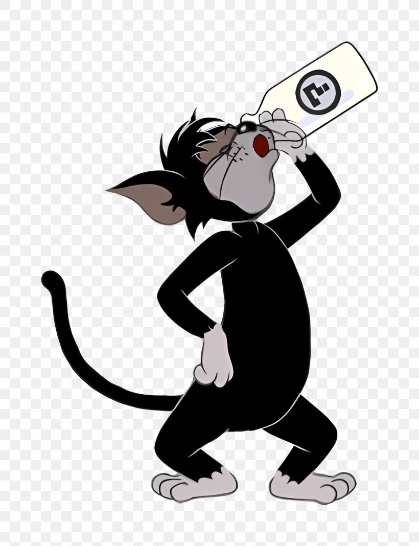 Butch Cat - Black Cat Drinking From Bottle PNG