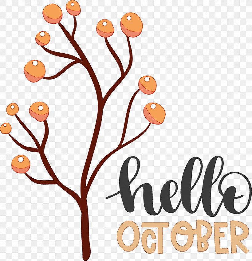 October, PNG, 1974x2039px, Hello October, Autumn, October, Paint, Watercolor Download Free