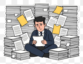 Overwhelmed Worker Surrounded By Papers PNG