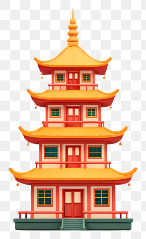 Chinese Temple Pagoda - Golden Tiered Pagoda Temple PNG