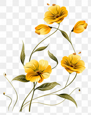 Yellow Flowers - Beautiful Yellow Flowers With Stems Illustration PNG