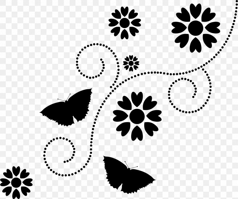Butterfly Flower Silhouette Clip Art, PNG, 2386x1995px, Butterfly, Black, Black And White, Drawing, Flora Download Free