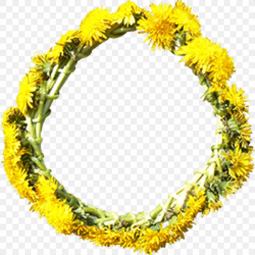 Flower Wreath Yellow Dandelion, PNG, 1024x1024px, Flower, Color, Dandelion, Disk, Lei Download Free