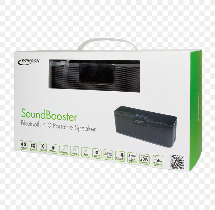 Typhoon SoundBooster Bluetooth 4.0 Lautsprecher Speaker With NFC Loudspeaker Electronics Multimedia, PNG, 800x800px, Loudspeaker, Bluetooth, Electronic Device, Electronics, Electronics Accessory Download Free