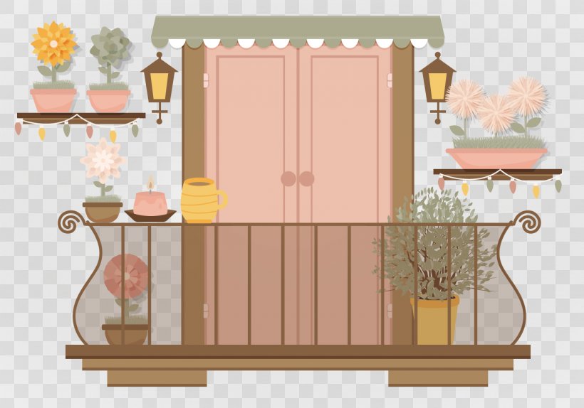 Balcony Euclidean Vector Illustration, PNG, 1400x980px, Balcony, Animation, Cottage, Door, Facade Download Free