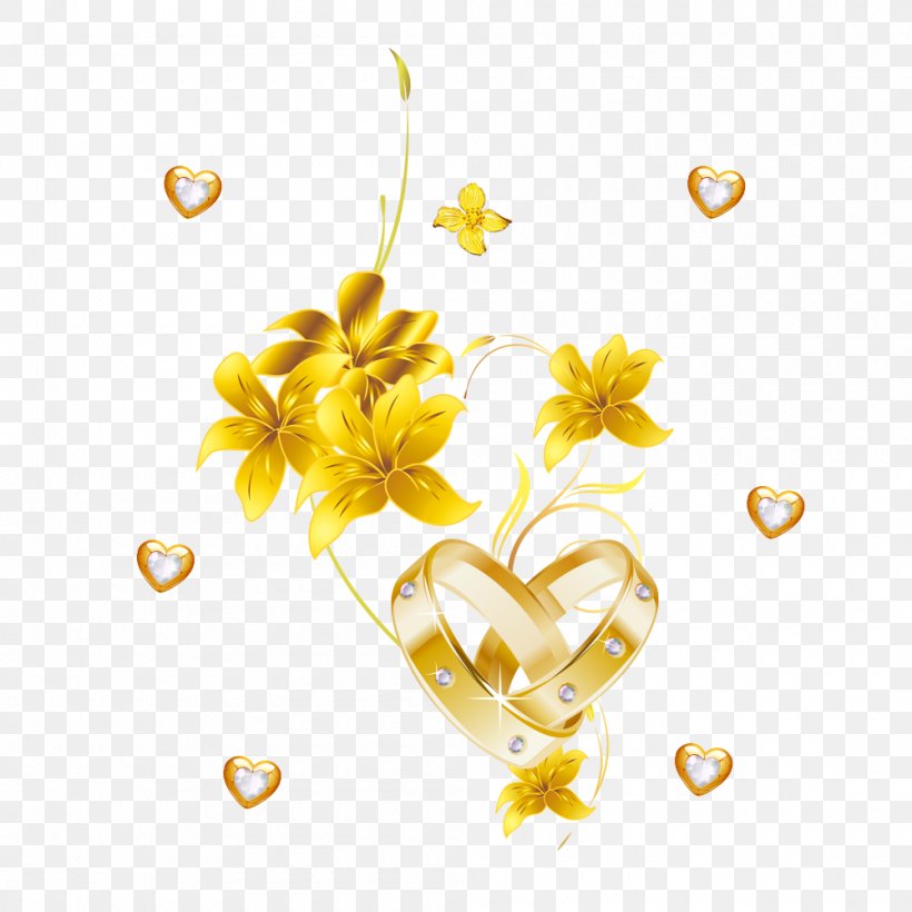 Gold Yellow Flower Jewellery, PNG, 1000x1000px, Flower, Branch, Color, Designer, Flora Download Free