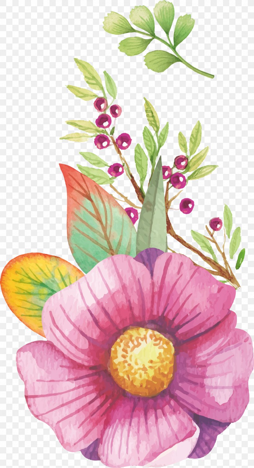 Watercolour Flowers Watercolor Painting Clip Art, PNG, 1369x2516px, Watercolour Flowers, Art, Art Museum, Cut Flowers, Dahlia Download Free