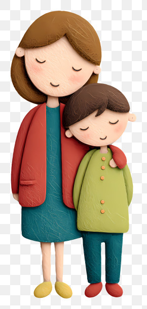 Mother And Son - Cute Mother And Child Illustration PNG