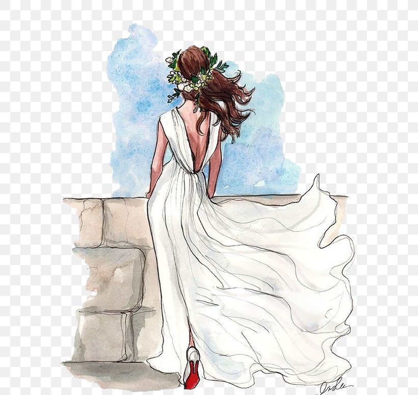 Sideways bride line drawing wedding dress  Stock Illustration  80948409  PIXTA