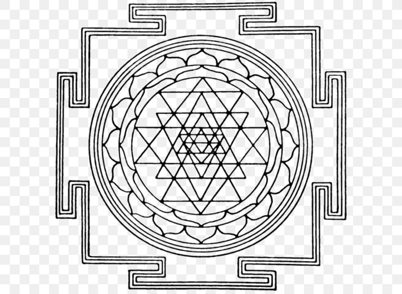 Lakshmi Hindu Iconography Sri Yantra Hinduism, PNG, 600x600px, Lakshmi, Area, Black And White, Chakra, Coloring Book Download Free
